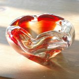 レトロ　ガラス灰皿　赤×クリア　ユーズド品（U529）