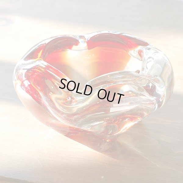 画像1: レトロ　ガラス灰皿　赤×クリア　ユーズド品（U529）