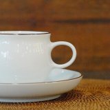 HAKUSAN　白山陶器　G型　コーヒーカップ＆ソーサー　白×茶色ライン　未使用品（お858）