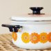 画像1: レトロ　ホーロー両手鍋　蓋ドット柄×オレンジ花柄　未使用品（いし1148） (1)