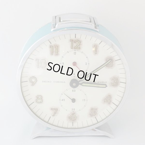 画像2: セイコー　コロナ　ゼンマイ式目覚まし時計　ブルー　ユーズド品