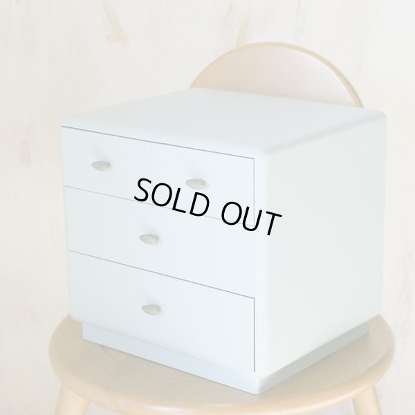 画像2: 木製　3段ミニチェスト/小引き出し　スモーキーグリーン/ブルー　カスタムメイド