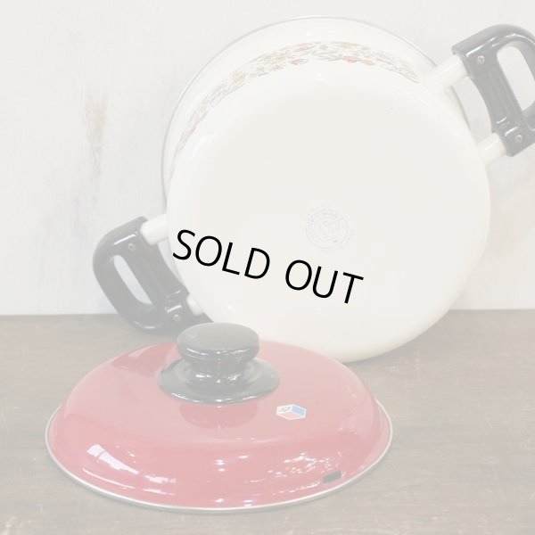 画像5: 富士ホーロー　ハニーウェア　両手鍋　蓋赤　小花柄　未使用品