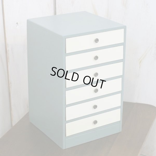 画像2: 木製6段ミニチェスト/小引出し　スモーキーグリーン×アイボリー　ユーズド品