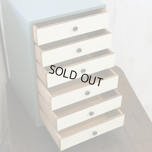 画像4: 木製6段ミニチェスト/小引出し　スモーキーグリーン×アイボリー　ユーズド品