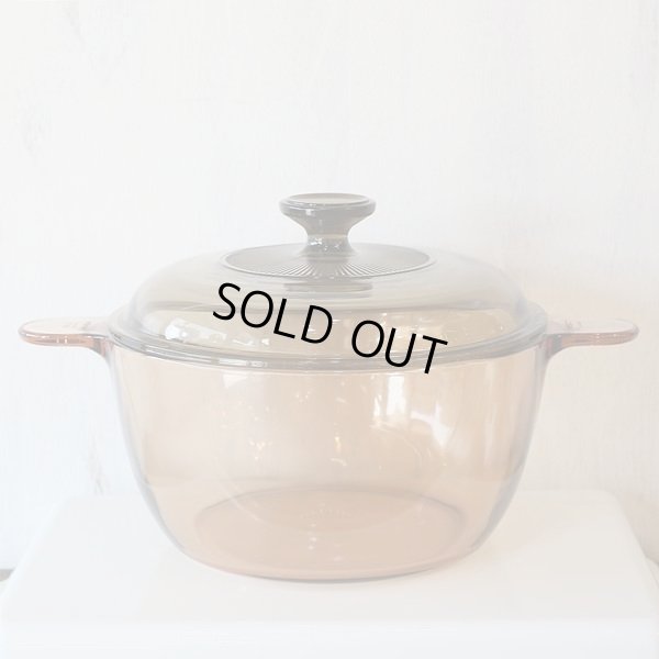 画像2: フランス　VISION　コーニング　ガラス両手鍋　アンバー　蓋ライン有　未使用品（ひ2418）