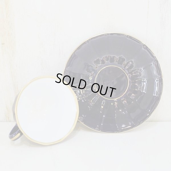 画像4: フランス　セリーヌ　カップ＆ソーサー　濃紺×金彩　ユーズド品