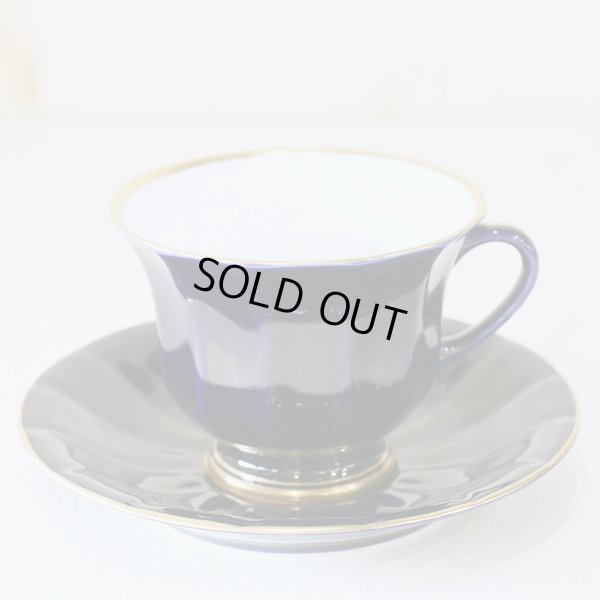 画像2: フランス　セリーヌ　カップ＆ソーサー　濃紺×金彩　ユーズド品