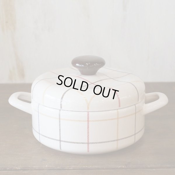 画像2: エジリー　ホーロー両手鍋　スコッチチェック　未使用品