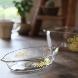 パイレックス　岩城硝子　レトロ　ガラスグラタン皿/深皿　黄小花柄　未使用品（ワ2915）