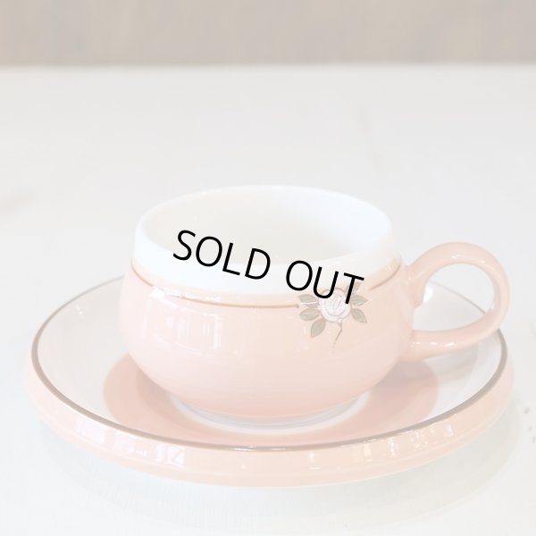 画像2: Sanwa　コーヒーカップ＆ソーサー　薔薇柄　サーモンピンク　未使用品（棚2999）