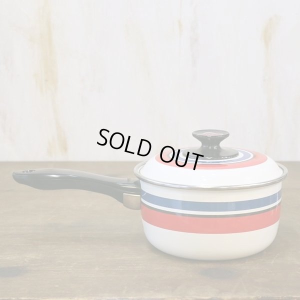 画像3: ノリタケ　レトロ　ホーロー片手鍋16　丸ライン赤×青　未使用品（か3005）