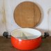 画像2: レトロ　おでん鍋　丸　赤　中仕切り付き　玉杓子＆湯豆腐フォーク2本＆受け皿セット　未使用品（M2　3101）