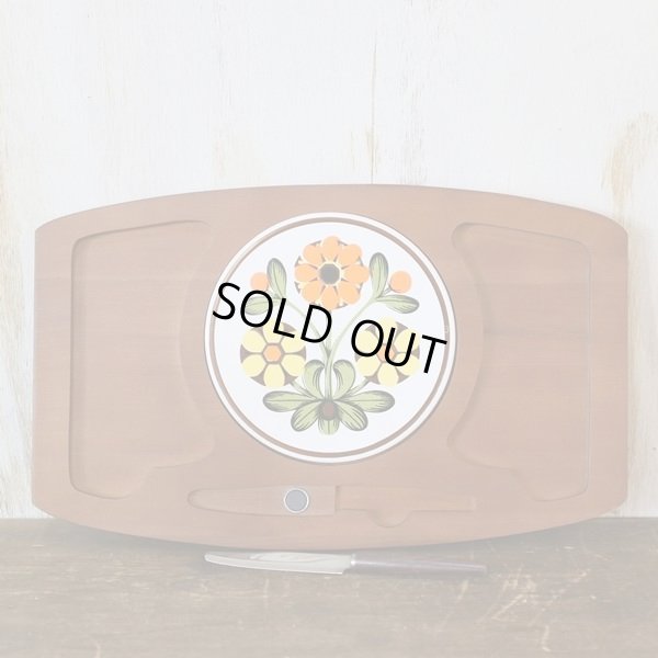 画像3: レトロ　木製チーズボード　ナイフ付　花柄　未使用品（く3270）