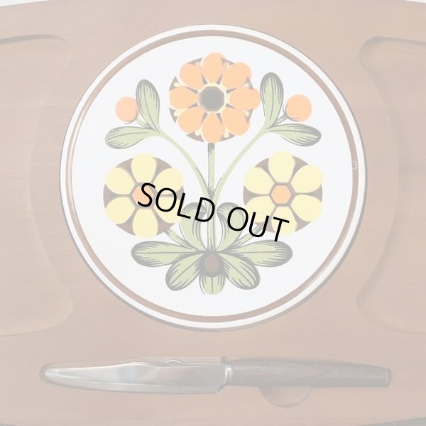 画像5: レトロ　木製チーズボード　ナイフ付　花柄　未使用品（く3270）