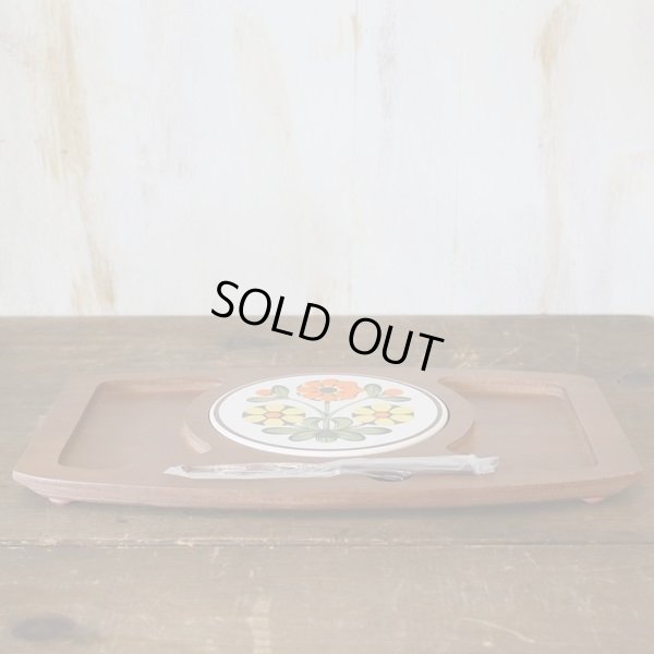 画像2: レトロ　木製チーズボード　ナイフ付　花柄　未使用品（く3270）