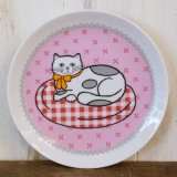 レトロ　ソーサー/小皿　猫のイラスト　ピンク　未使用品（ソ3322）