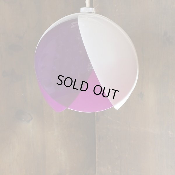 画像3: レトロ　ペンダントライト/吊り下げ照明　丸形/チューリップ　紫×白　ユーズド品