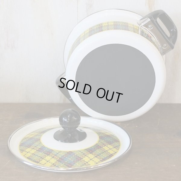 画像6: 荒川金属工業　マルビシ　カラーホーローウェア　20ｃｍソースポット　両手鍋　チェック　イエロー　未使用品（ち3407）