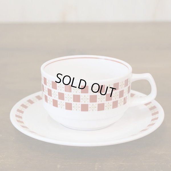 画像2: ノリタケ　PROGRESSION　ティー・コーヒーポット＆カップ＆ソーサーセット　チェッカーフラッグ柄　赤白　未使用品（む3538）