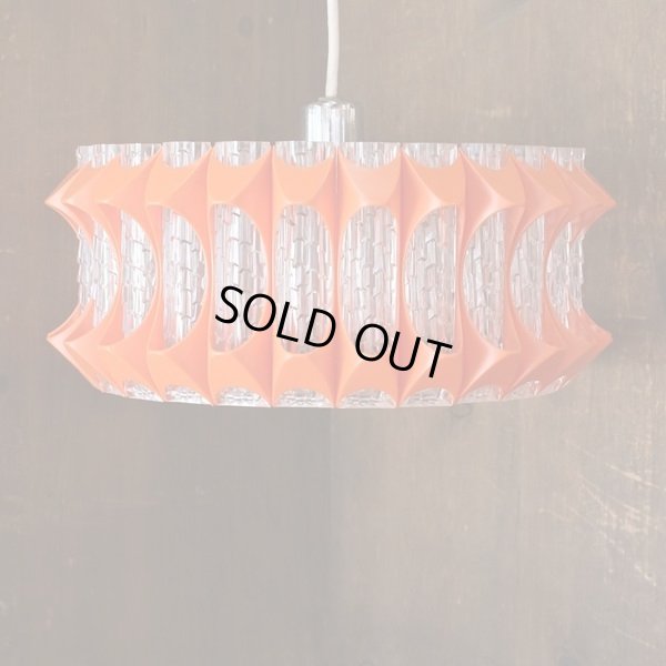 画像3: レトロ　ペンダントライト/吊り下げ照明　平形　ギザギザオレンジ　ユーズド品