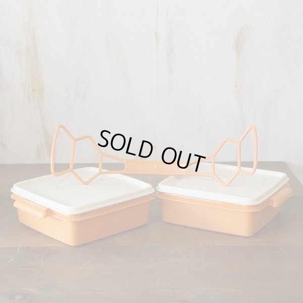 画像4: タッパーウェア　ランチボックス/角形保存容器　ハンドル付き　2段　オレンジ　ユーズド美品