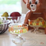レトロ　ガラス　アイスクリームカップ/デザートカップ　花柄　未使用品（R3609）