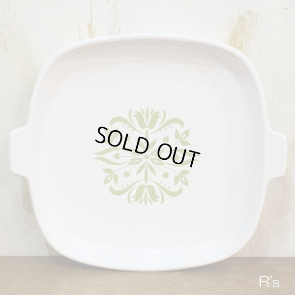 画像3: NARUMI　鳴海製陶　クックマスター　両手平鍋/サーブプレート　グリーン　花柄　未使用品