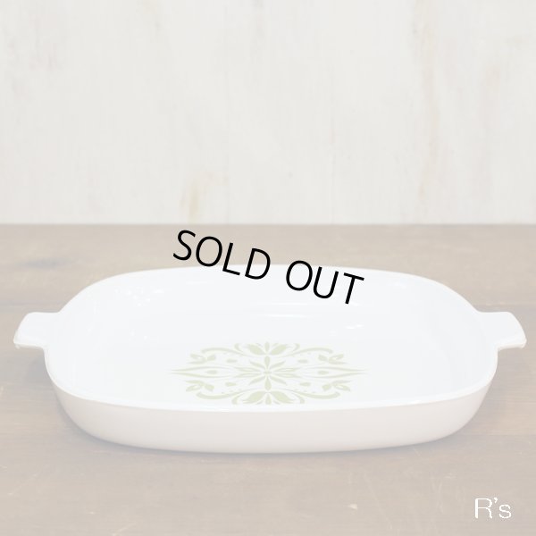 画像2: NARUMI　鳴海製陶　クックマスター　両手平鍋/サーブプレート　グリーン　花柄　未使用品