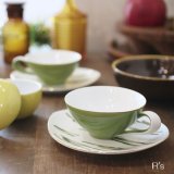 NARUMI　鳴海製陶　ティーカップ＆ソーサー　グリーン　葉形　未使用品（ゆ3707）