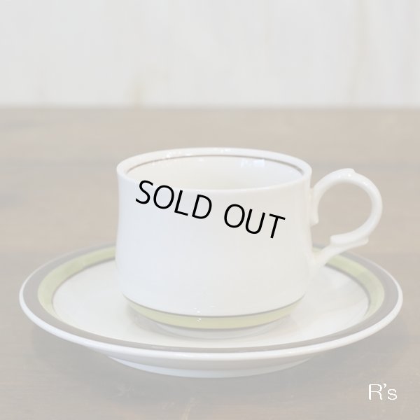 画像2: ROYAL STONE　ストーンウェア　コーヒーカップ＆ソーサー　グリーン＆ブラウンライン　未使用品（よ3759）