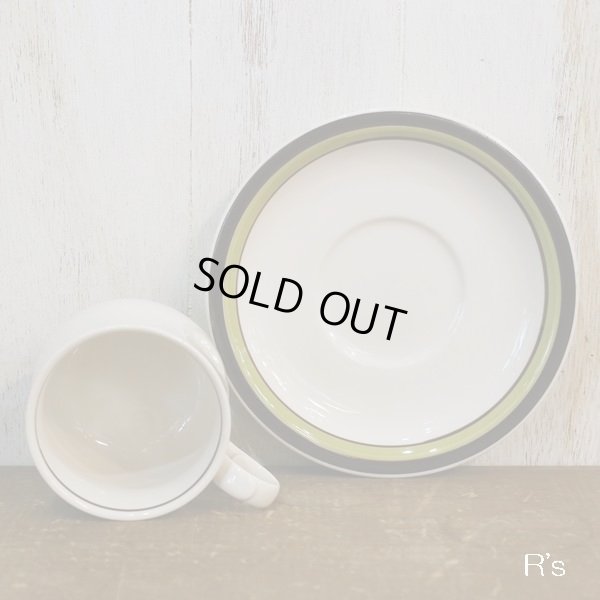 画像3: ROYAL STONE　ストーンウェア　コーヒーカップ＆ソーサー　グリーン＆ブラウンライン　未使用品（よ3759）