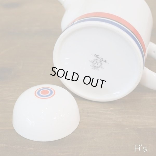 画像7: ノリタケ　レトロ　ポット　丸ライン赤×青　未使用品（ヨ3838）