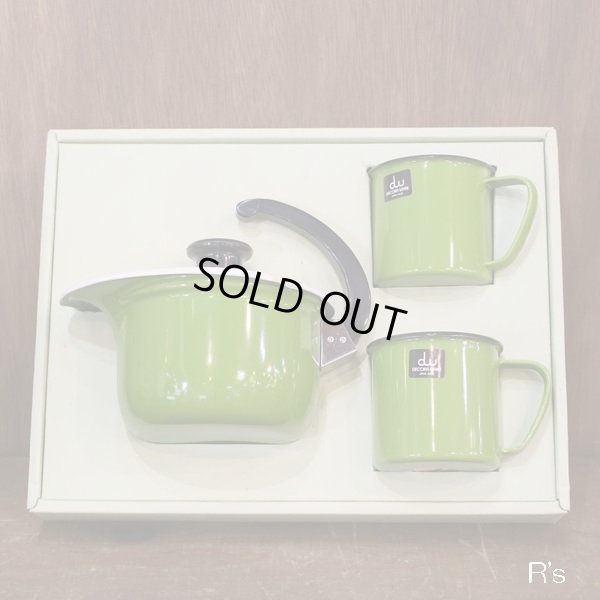 画像2: ｄｗ　デコラウェア　ホーローカップ2客＆エナポットポリー　グリーン　未使用品　箱付き（箱4　3854）