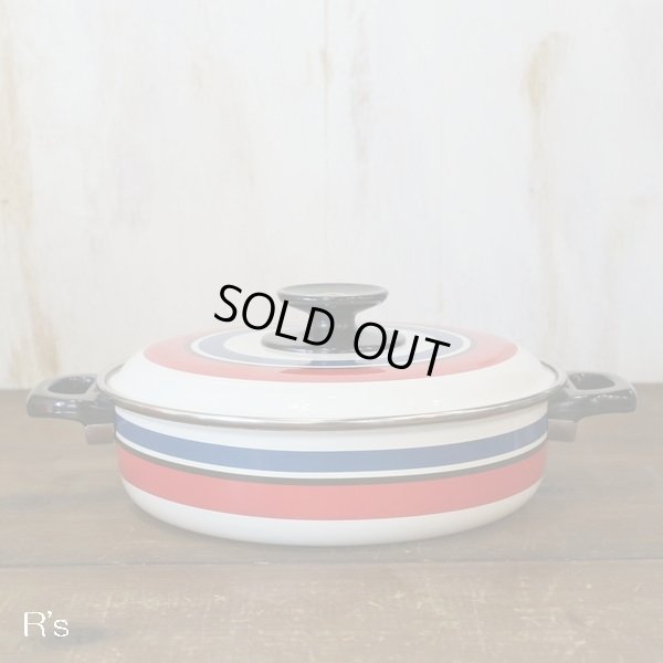 画像2: ノリタケ　ホーロー両手平鍋24　丸ライン赤×青　未使用品（よ3871）