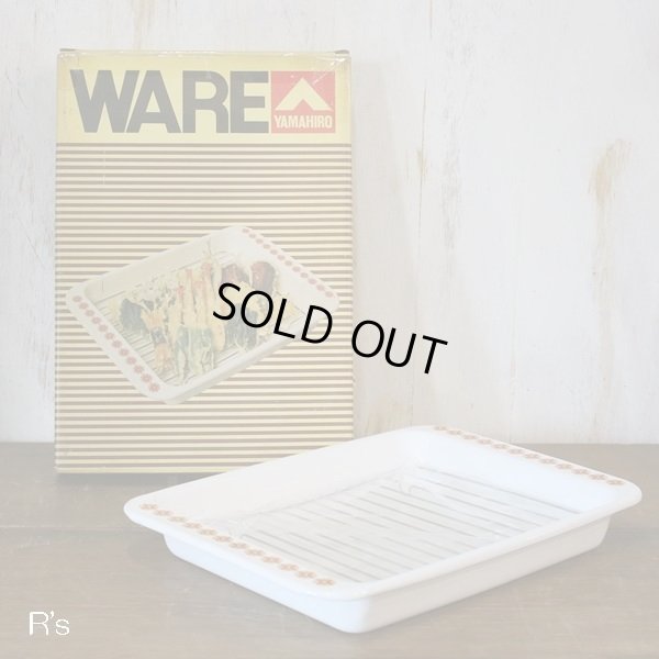 画像2: ヤマヒロ　レトロ　ホーローバット大　花柄　中敷網付き　未使用品　箱付き