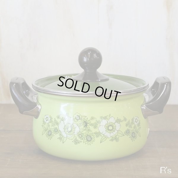 画像2: マルビシ　ハイクラス　カラーホーローウェア　両手鍋　グリーン　花柄　未使用品