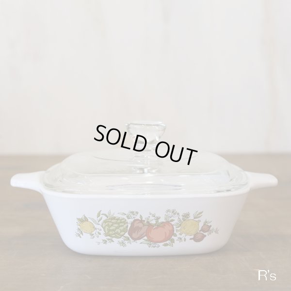 画像2: 岩城硝子　パイロセラム　蓋付きグラタン皿/両手小鍋　野菜柄　未使用品（ひ3957）