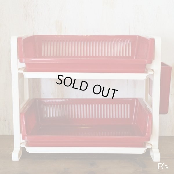 画像2: サンコー　2段水切バスケット　ルナコット　はし立て及び水受皿付き　赤　未使用品　箱付き（ク4120）