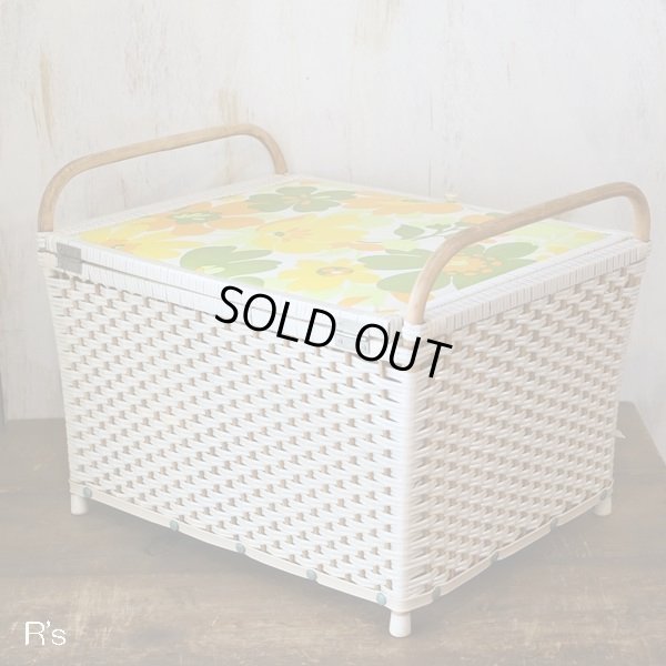 画像7: レトロ　木製　ビニール編み籠　ストッカー　花柄　ユーズド品（店4139）