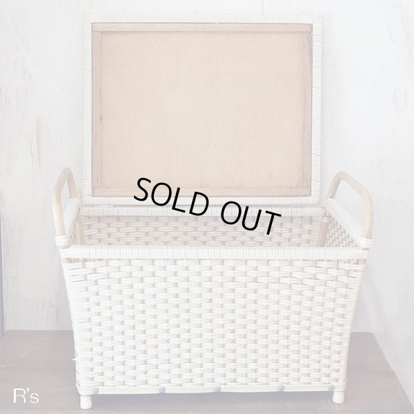 画像5: レトロ　木製　ビニール編み籠　ストッカー　花柄　ユーズド品（店4139）