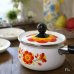 画像1: マルビシ　ホーローウェア　ホーロー片手鍋　16ｃｍ　花柄　オレンジ　未使用品（店4156） (1)