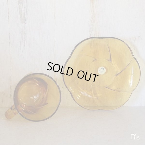 画像3: 石塚硝子　アデレックス　強化ガラス　カップ＆ソーサー　アンバー　花　未使用品（N4164）