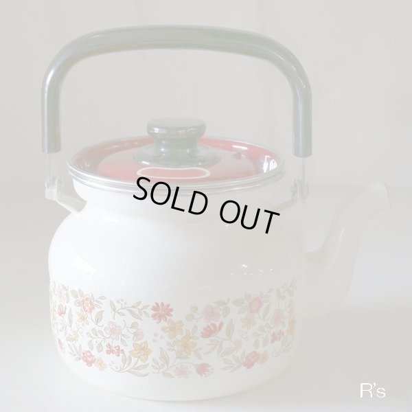 画像2: 富士ホーロー　ハニーウェア　レトロ　ホーローケトル　2.3L　蓋赤　小花柄　未使用品（店4173）