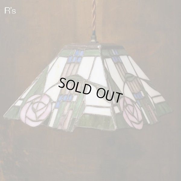 画像4: ステンドグラス　ペンダントライト　吊り下げ照明　花柄　ユーズド品（店4179）