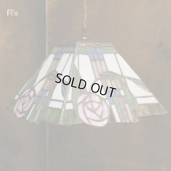 画像3: ステンドグラス　ペンダントライト　吊り下げ照明　花柄　ユーズド品（店4179）