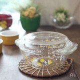 NARUMI　鳴海製陶　クックマミー　ガラスキャセロール　R-113　黄白花柄　未使用品（へ4215）