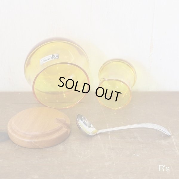 画像3: レトロ　Yオリジナル　FIRST　GLASS　シュガーポット＆スプーン＆クリーマーセット　アンバー　未使用品（箱9　4226）