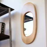 木製　壁掛け鏡　ウォールミラー　オーバル形　ナチュラル　ユーズド品（店4362）
