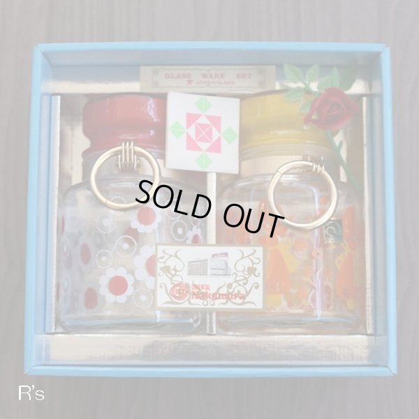 画像2: 石塚硝子　アデリア　ホームジャーセット　ガラスキャニスター2個セット　花まわし＆花つみ　未使用品　箱付き（箱12　4562）